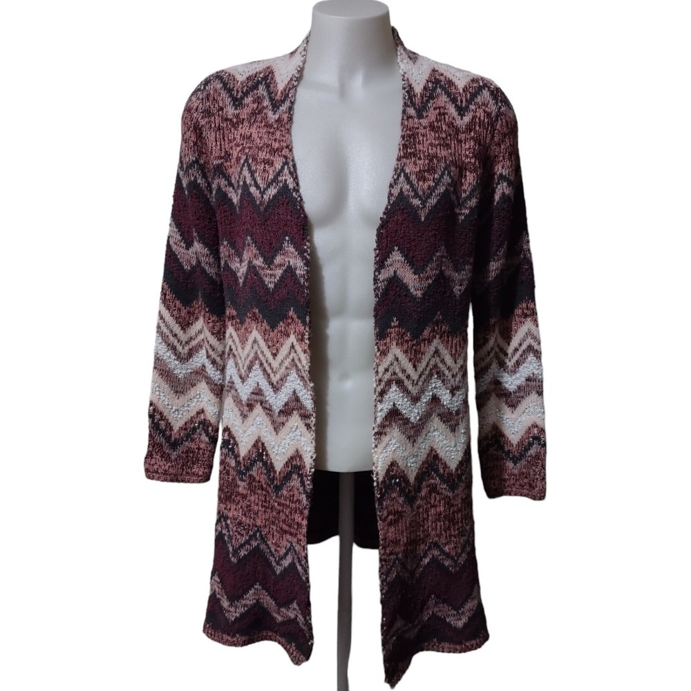 Hannah Cardigan Women's XL Open Front Long Duster Colorful Sweater Side Slits